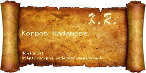 Korpos Radamesz névjegykártya